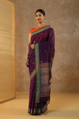 Purple Woven South Pure Cotton Saree image number
