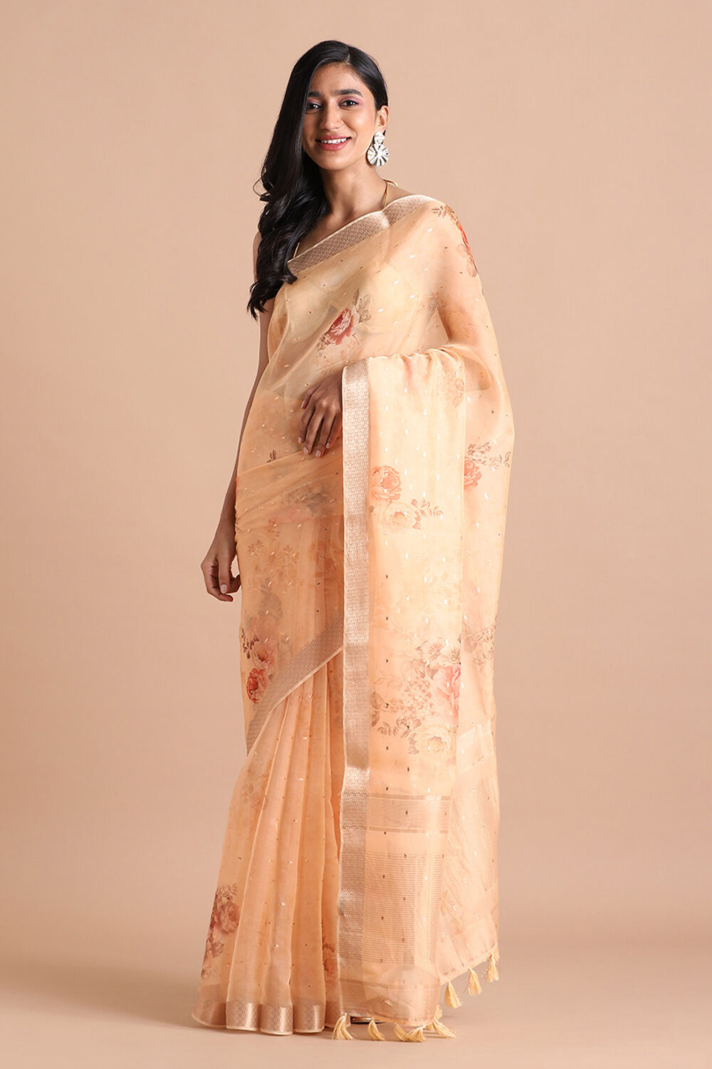 Light Pure Orange Embroidered Saree image number null