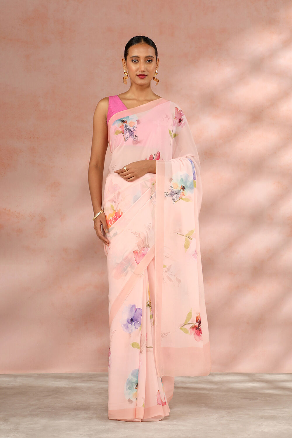 Light Pink Contemporary Viscose Crepe Digital Printed Saree image number null