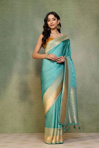 Blue Viscose Satin Tanchoi Saree thumbnail image number null