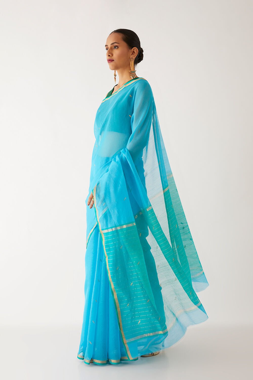 Blue Pure Silk Cotton Chanderi Saree image number null