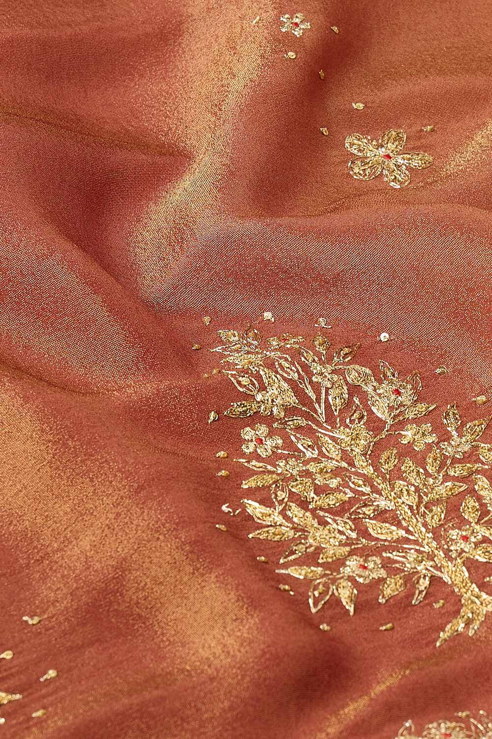 Red Viscose Tissue Embroidered Saree image number null