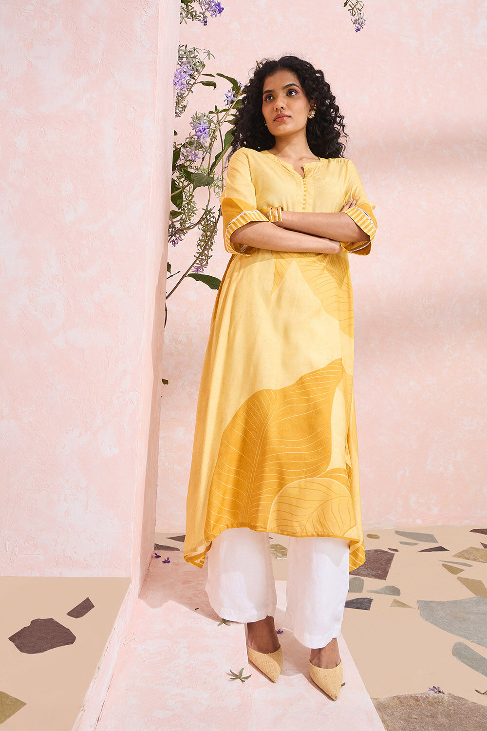 Yellow Printed Viscose Kurta image number null