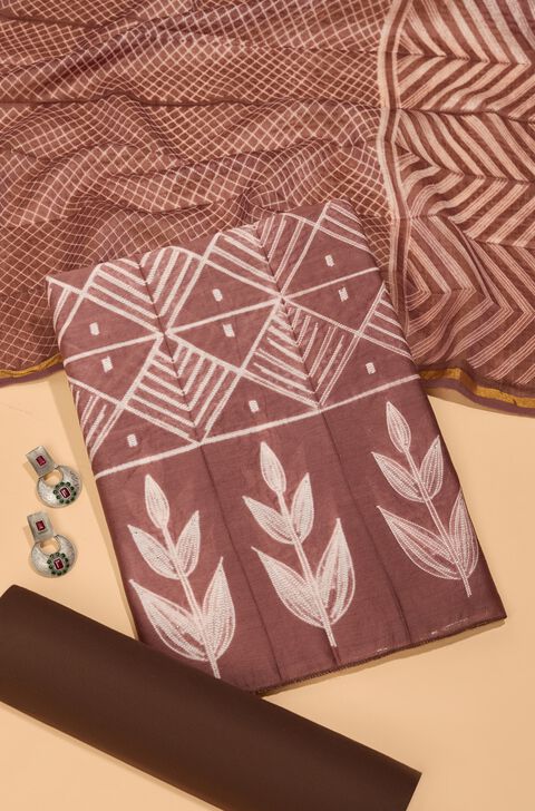 Brown Pure Silk Cotton Tie & Dye Shibori Unstitched Suit Set