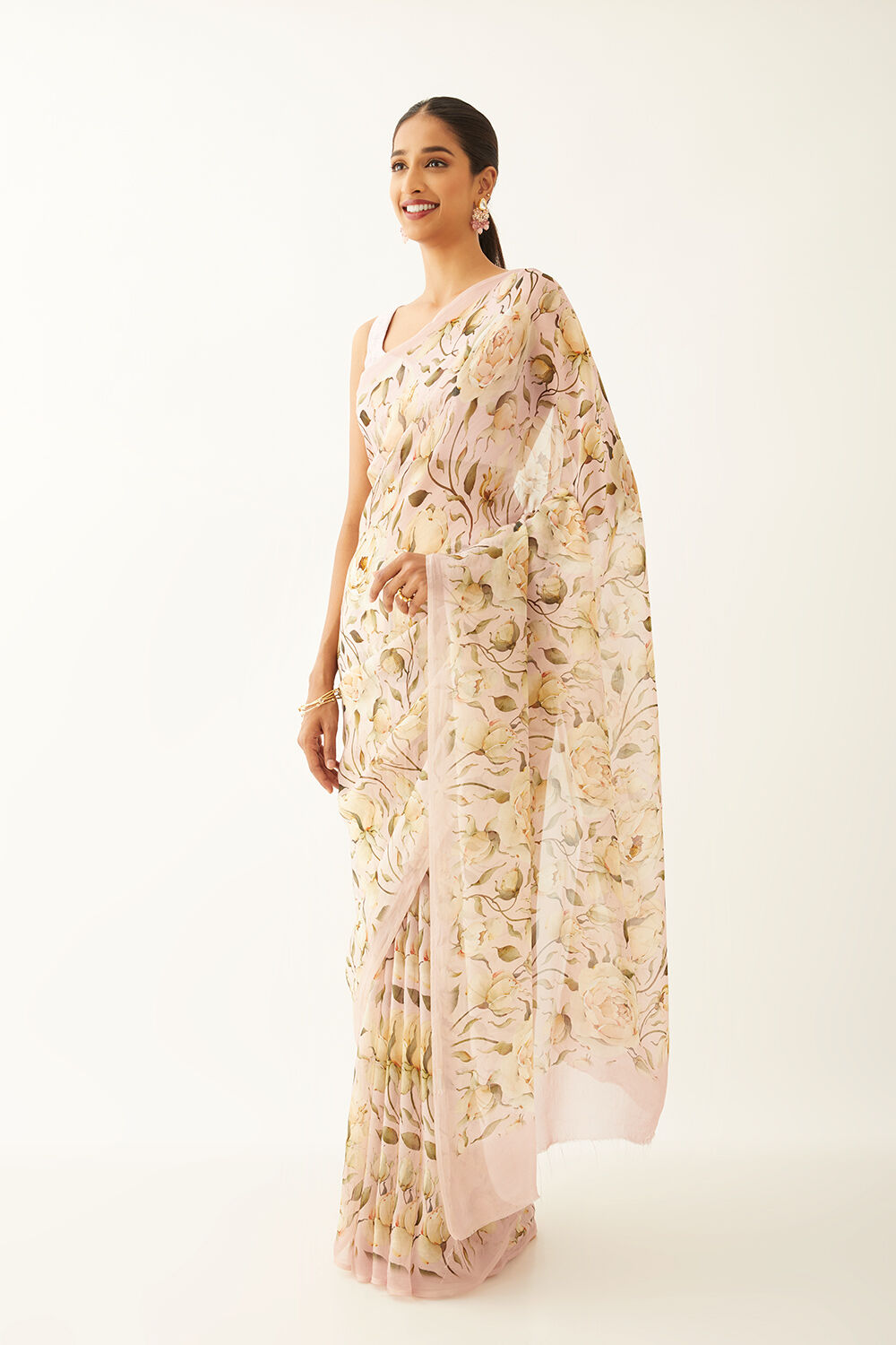 Light Pink Viscose Organza Digital Printed Saree image number null