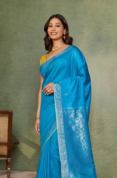 Blue Chattisgarh Woven Pure Tussar Silk Saree