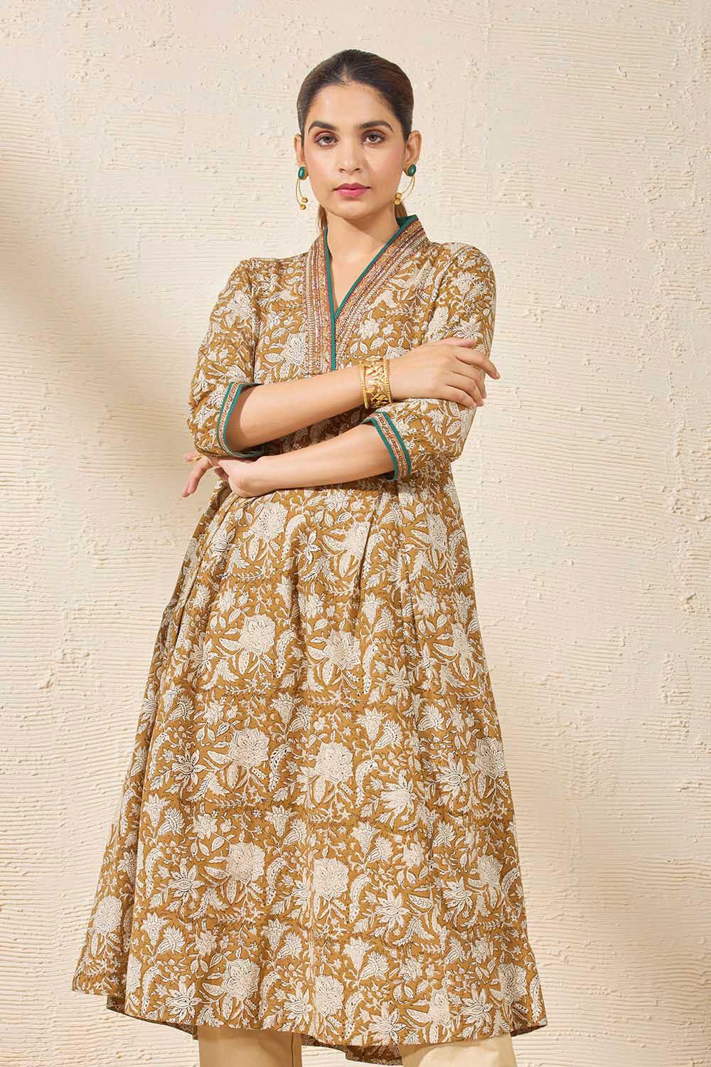 Yellow Pure Cotton Printed Sanganeri Kurta image number null