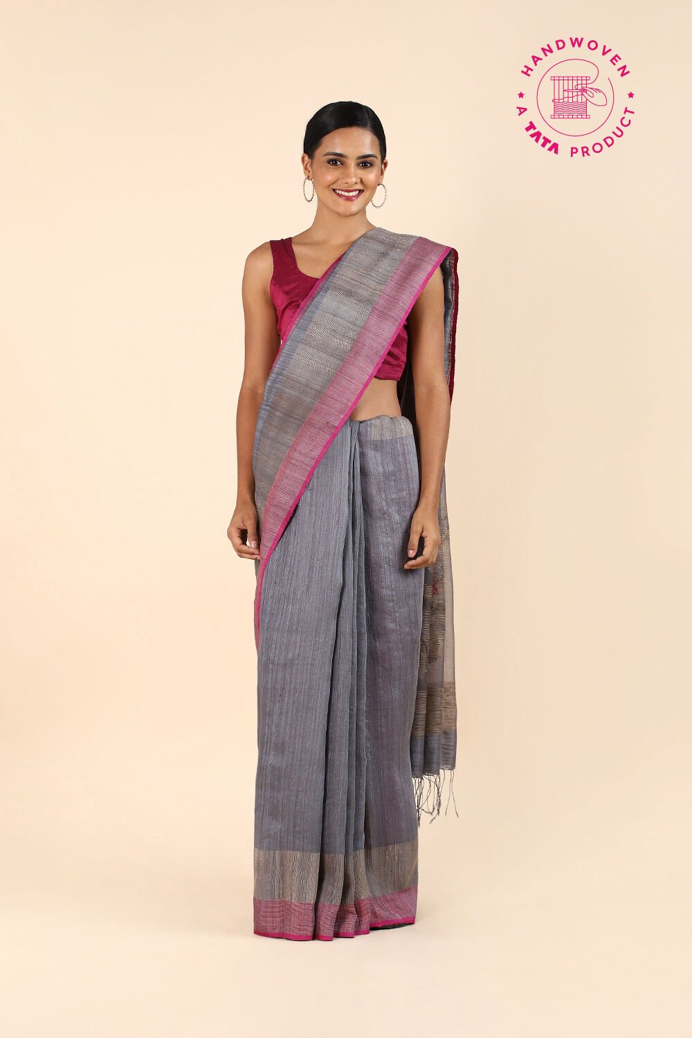 Grey Pure Silk Vanya Jamdani Saree image number null