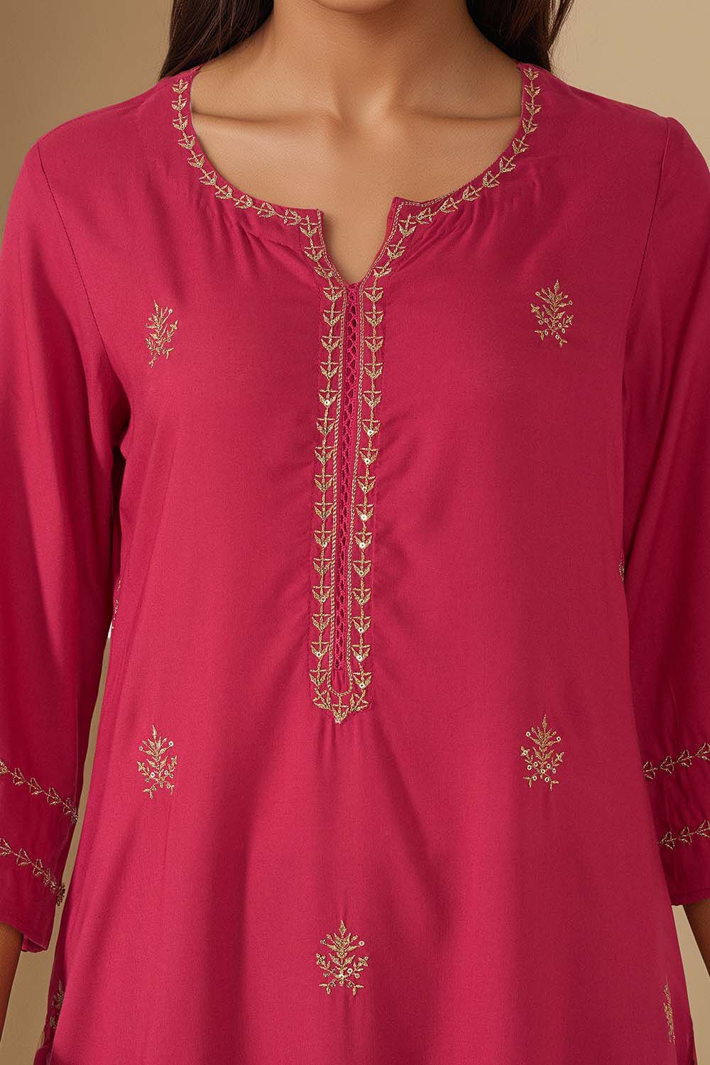 Pink Viscose Embroidered Kurta Set image number null