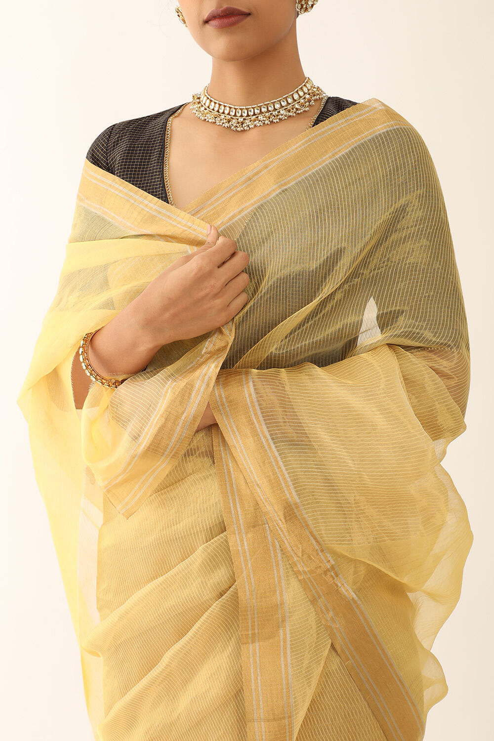 Yellow Woven Pure Silk Tissue Chanderi Saree image number null