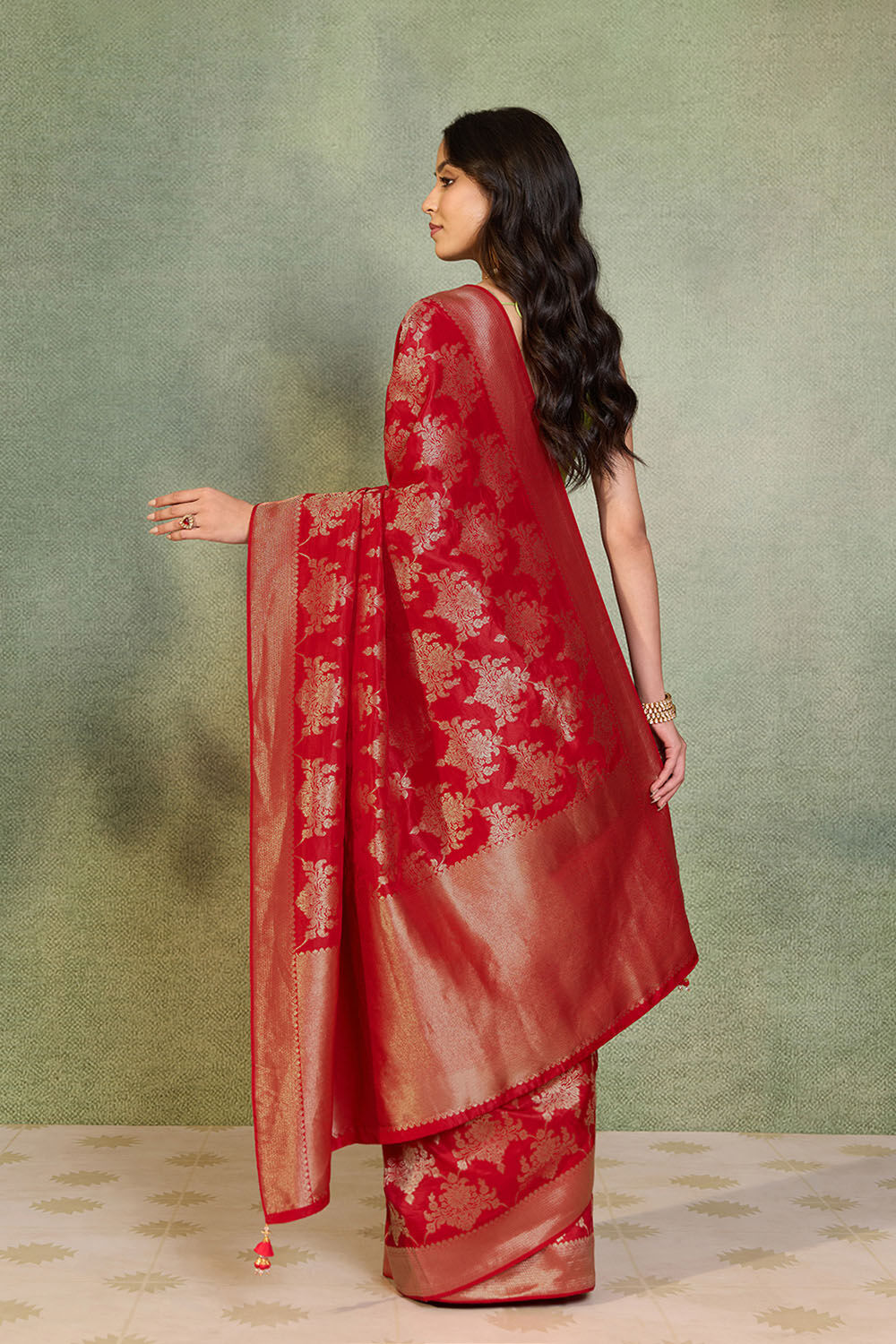 Red Woven Design Viscose Saree image number null