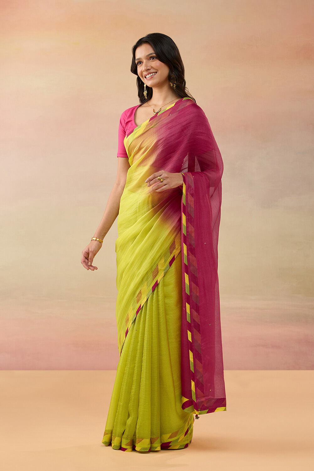 Green Pure Silk Kota Sequin Saree image number null