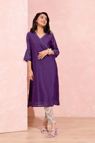 Purple Pure Silk Cotton Chikankari Kurta