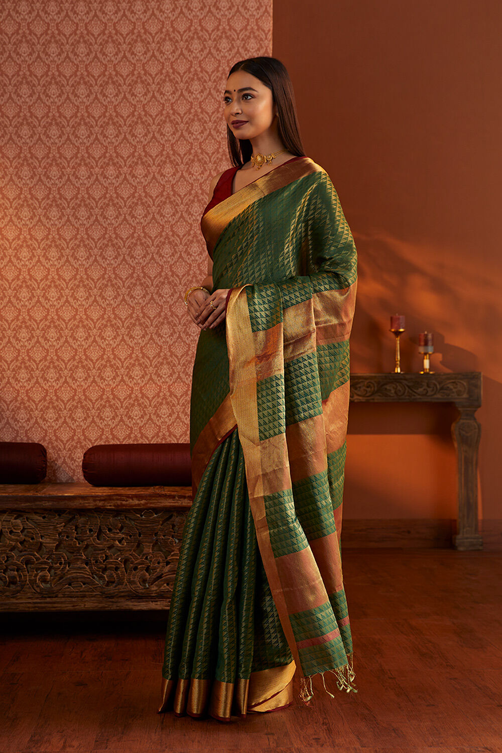 Green Brocade Silk Maheshwari Saree image number null