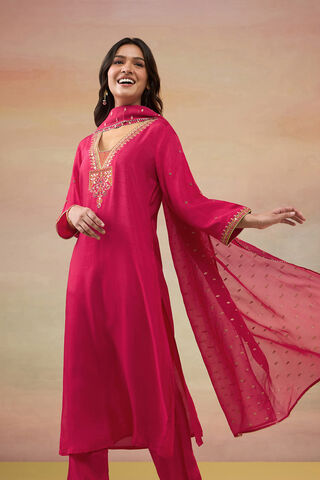 Pink Pure Viscose Embroidered Kurta Set image number