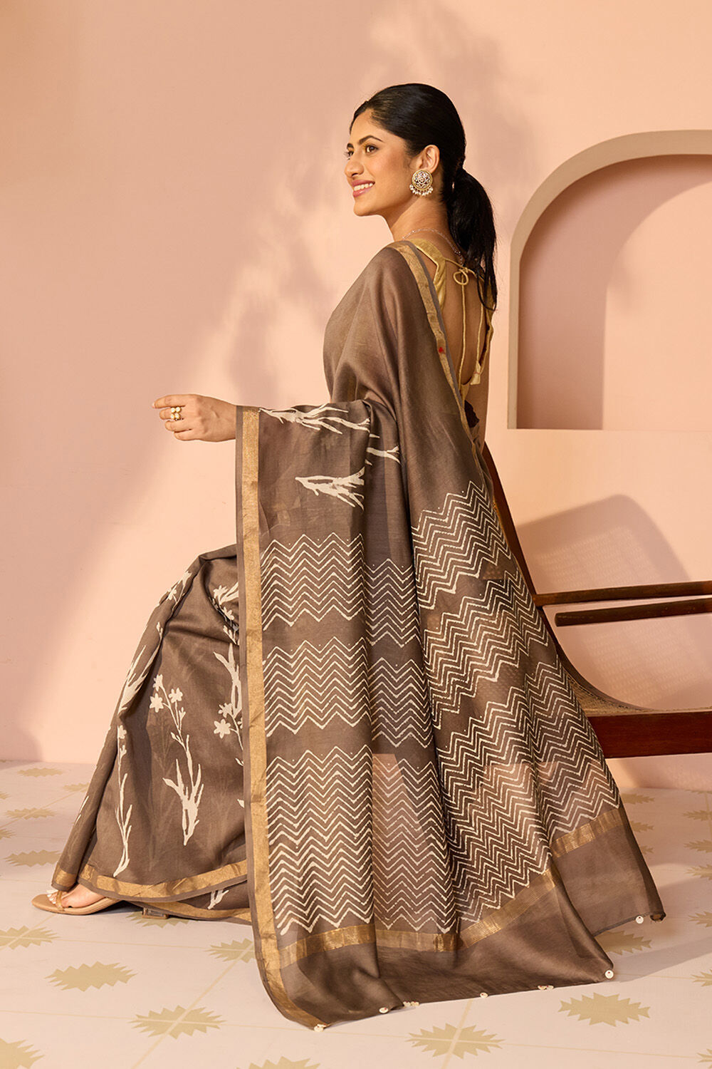 Grey Bagru Bagru Block Printed Pure Silk Cotton Saree image number null