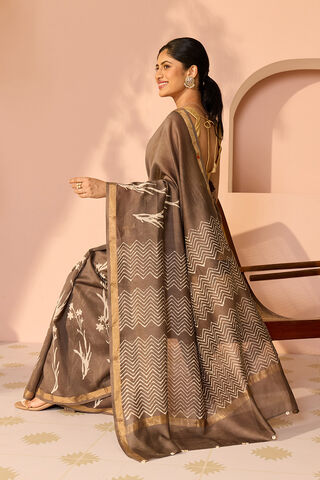 Grey Bagru Bagru Block Printed Pure Silk Cotton Saree thumbnail image number null