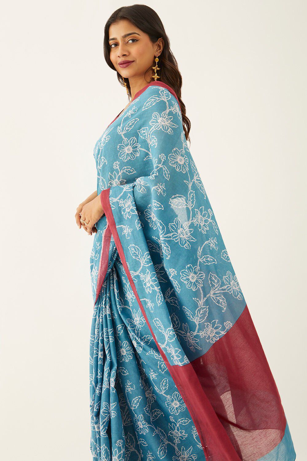 Brown Pure Cotton Mulmul Printed Bengali Saree image number null