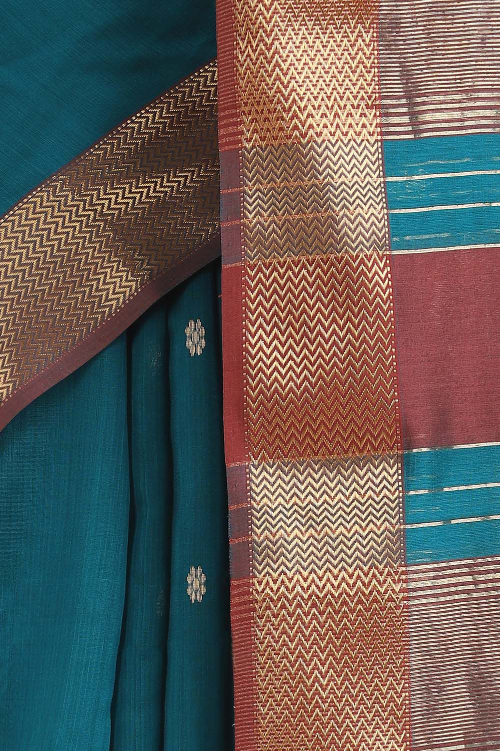 Dark Green Pure Silk Cotton Maheshwari Saree image number null
