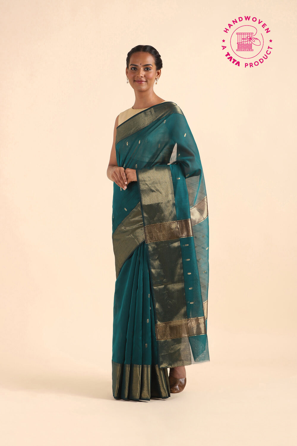 Dark Green Pure Silk Cotton Maheswari Saree image number null