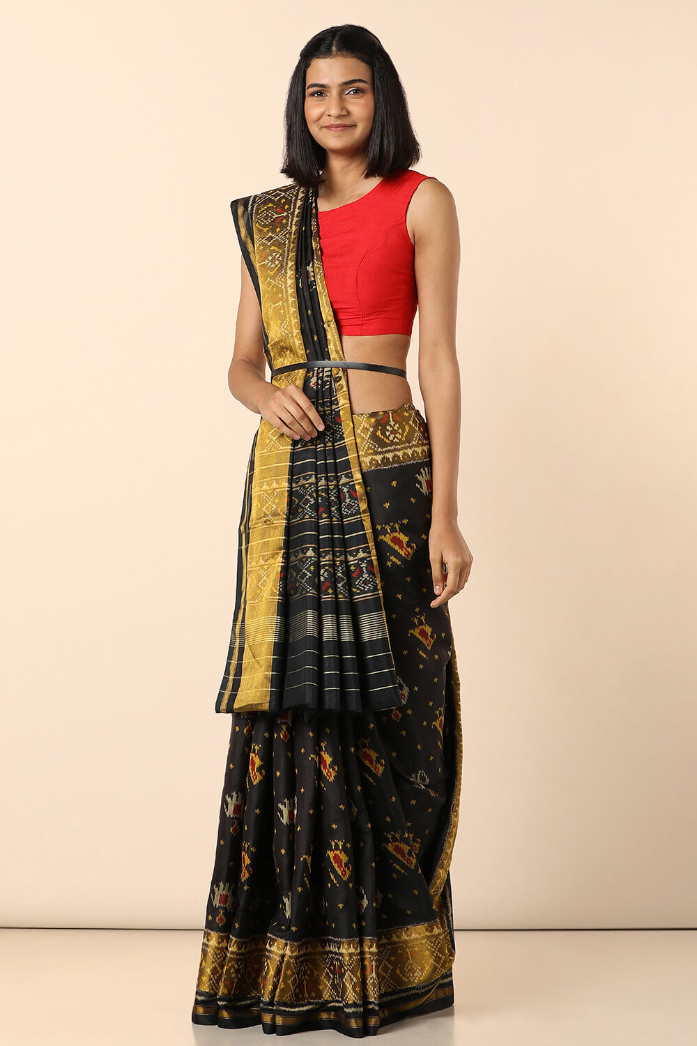 Black Pure Silk Patola Ikat Saree image number null