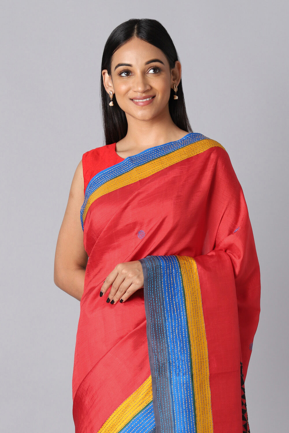 Red Pure Silk Hand Painted Saree image number null