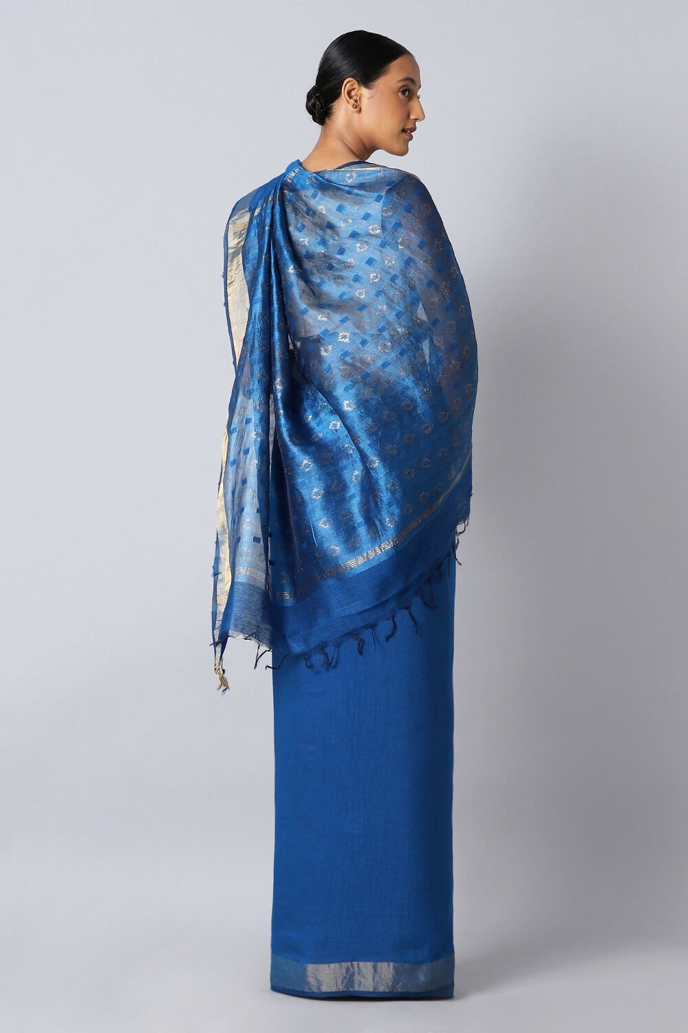 Blue Pure Silk Tussar Bhagalpuri Saree image number null