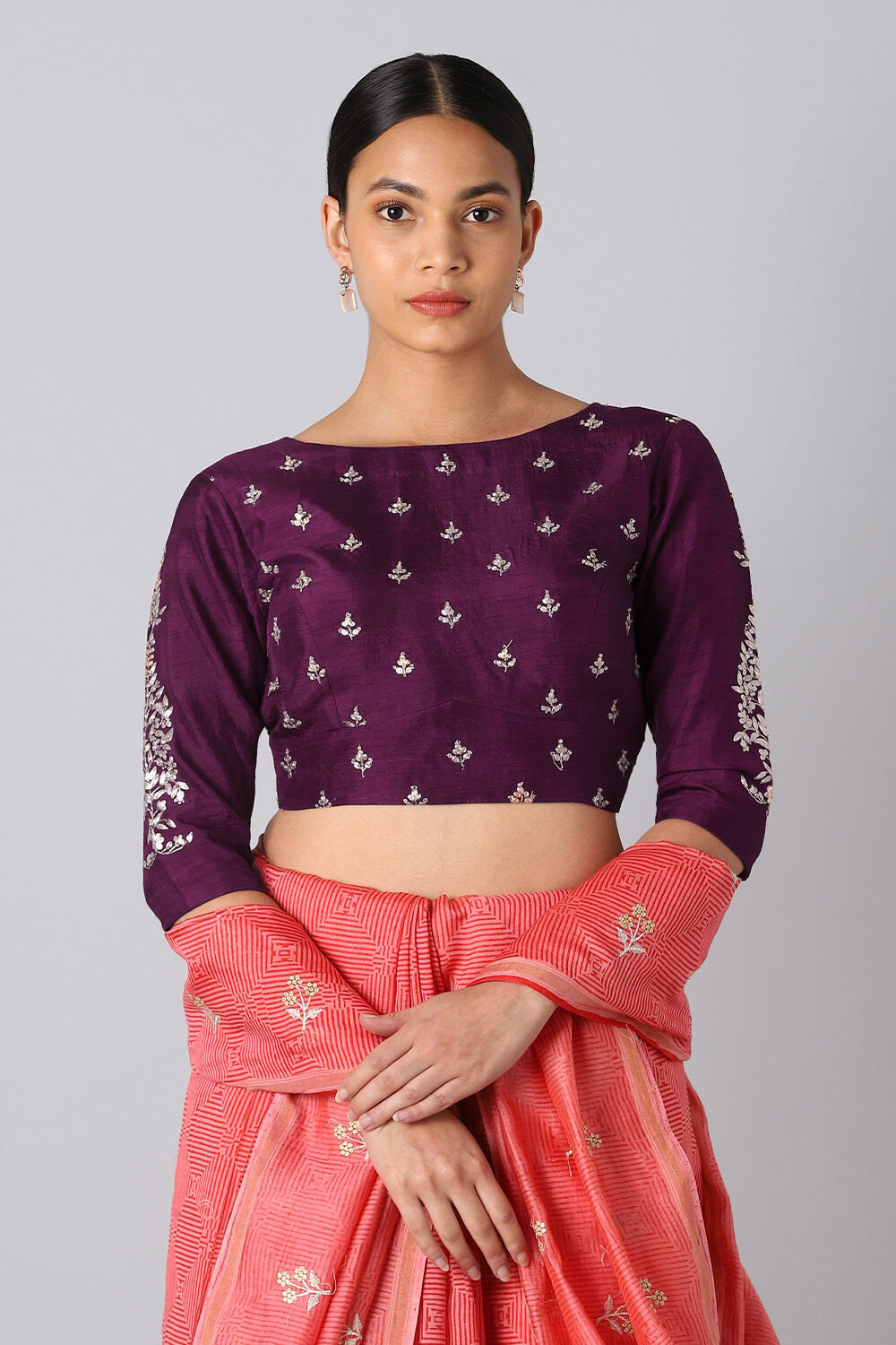 Dark Pink Embroidered Viscose Blouse image number null