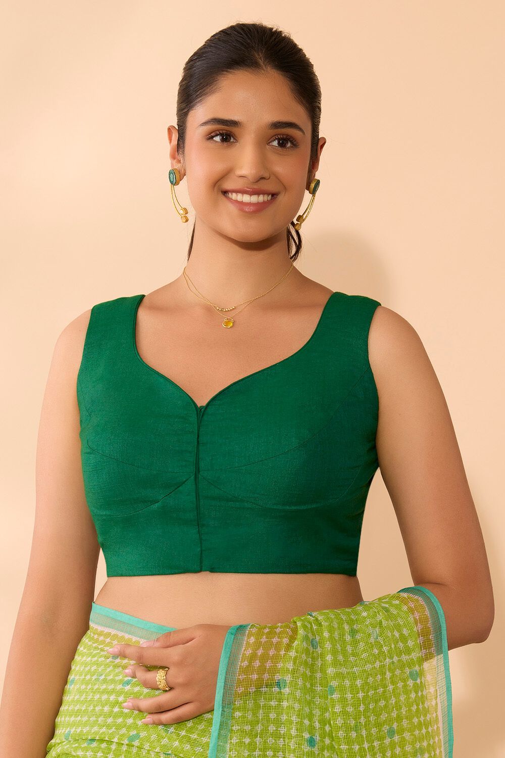 Green Pure Viscose Silk Woven Blouse image number null