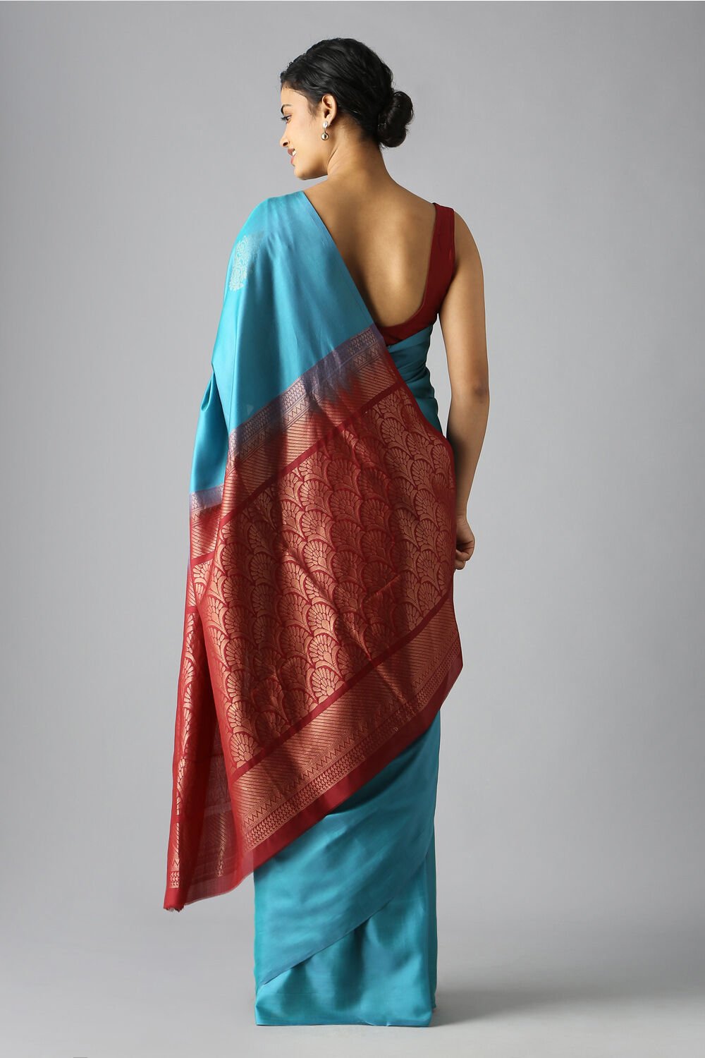 Blue Pure Silk Tencel South Saree image number null