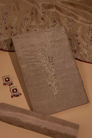 Brown Viscose Tissue Embroidered Unstitched Suit Set image number