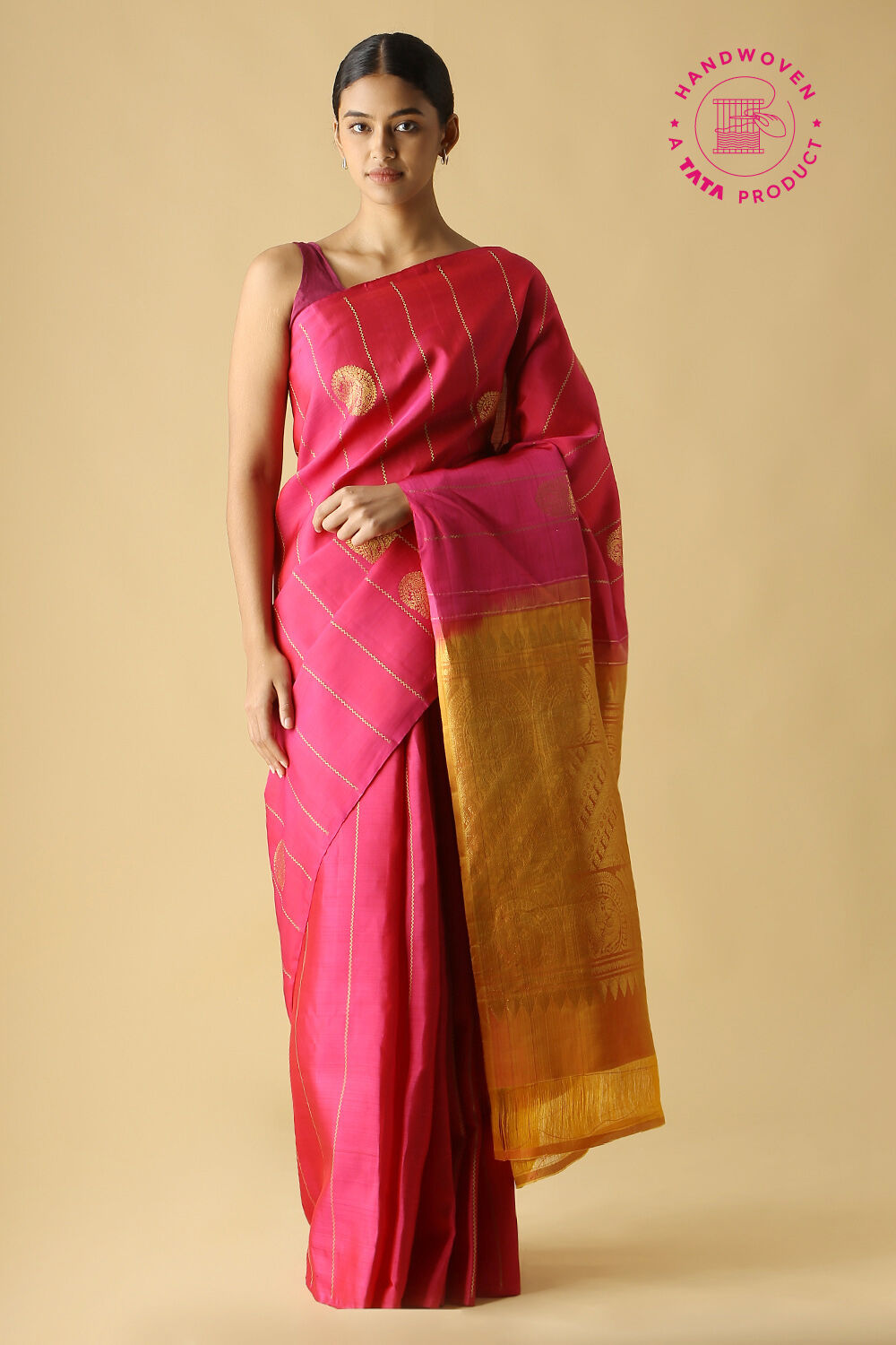 Dark Pink Pure Silk Kanjivaram Saree image number null