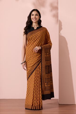 Yellow Bagh Block Printed Pure Cotton Saree thumbnail image number null