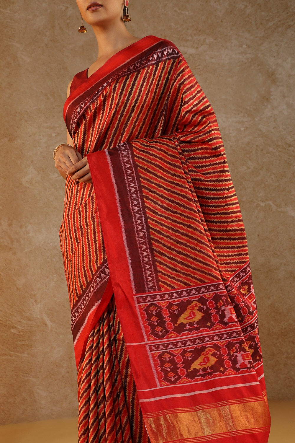 Red Rajkot Pure Silk Ikat Patola Saree image number null