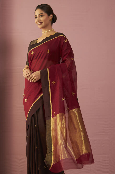 Red Woven Pure Silk Cotton Chanderi Saree
