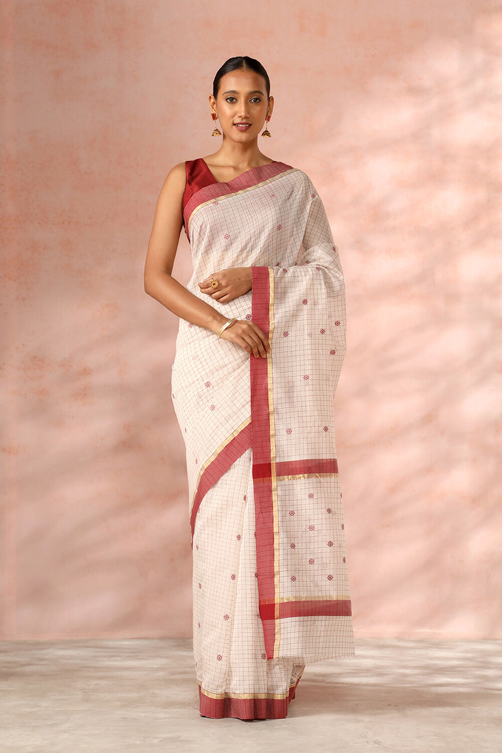 Off White Chanderi Pure Silk Cotton Woven Saree image number null