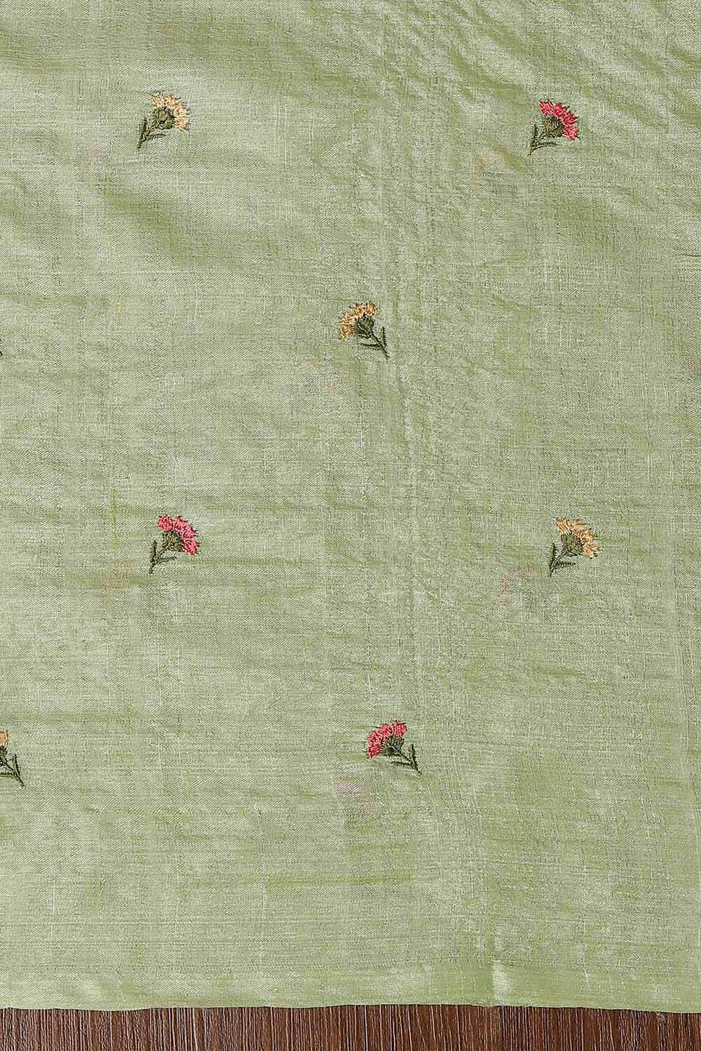 Light Green Tussar Embroidered Unstitched Suit Set image number null