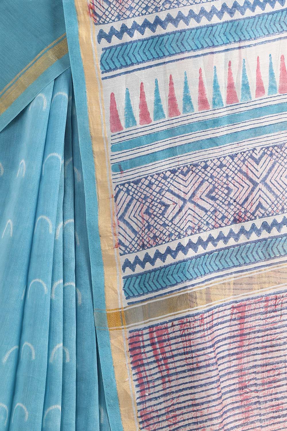 Light Blue Pure Silk Cotton Shibori Saree image number null