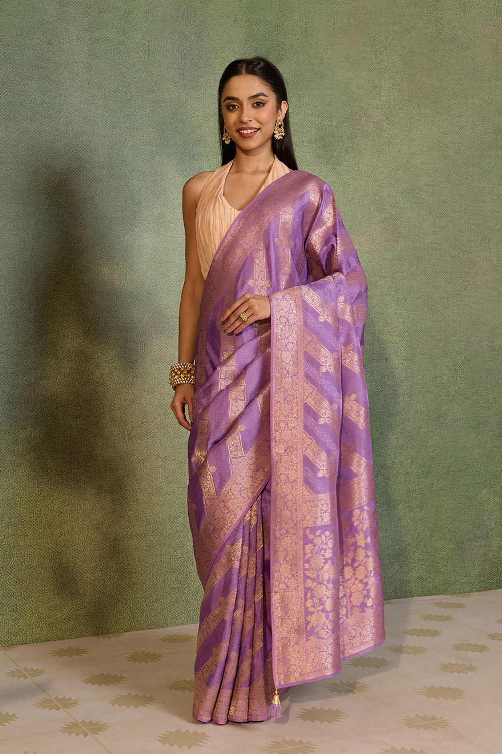 Violet Woven Pure Viscose Saree image number null