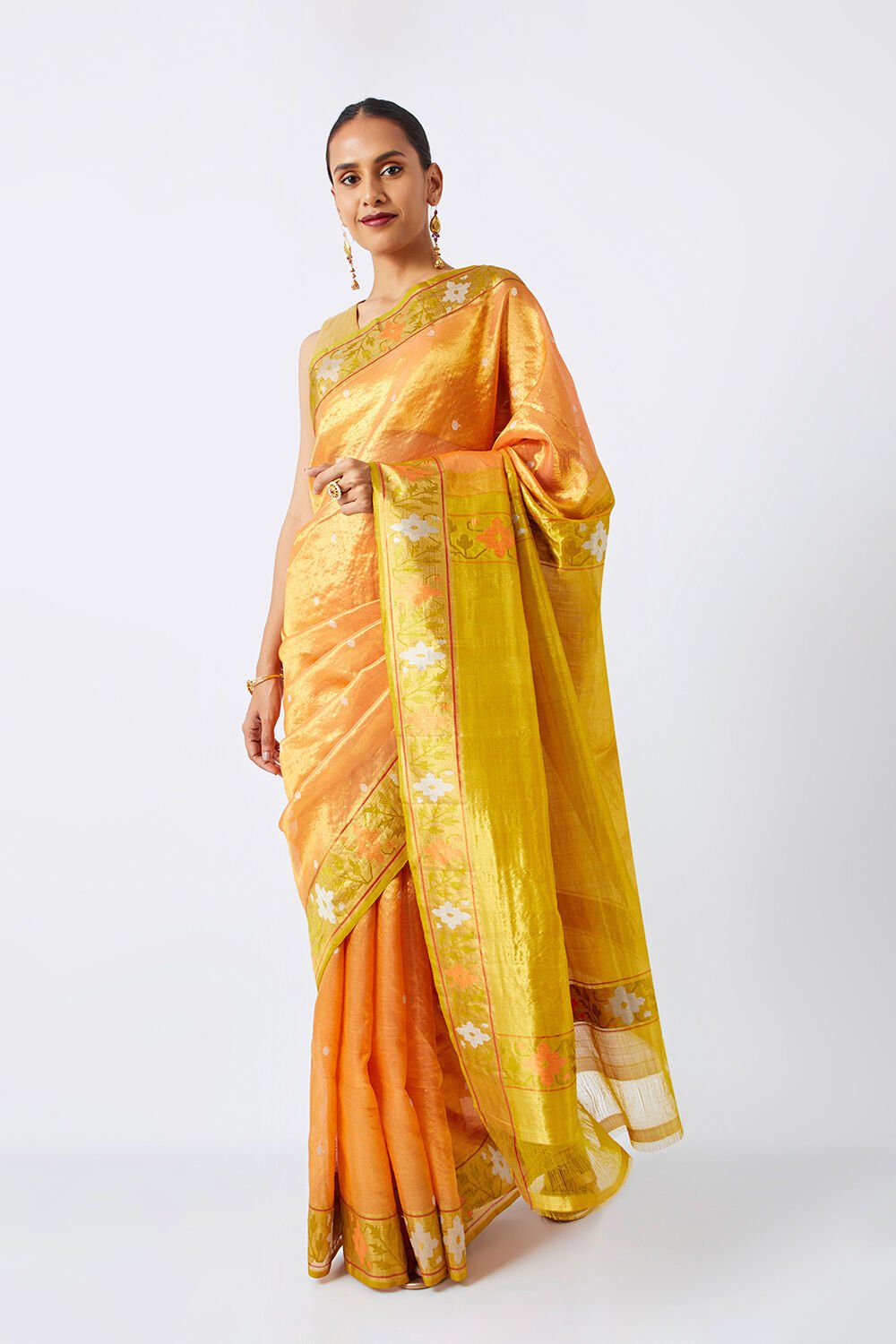Light Orange Pure Organza Tissue Kanjivaram Saree image number null