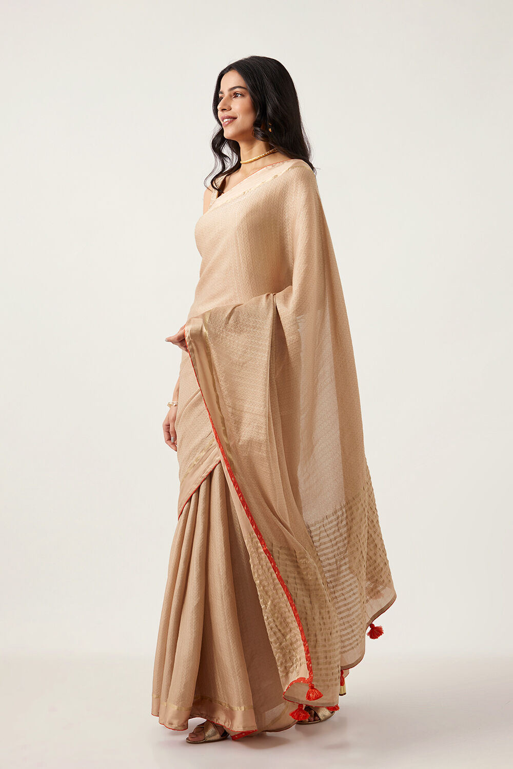 Beige Pure Crepe Nouveau Saree image number null