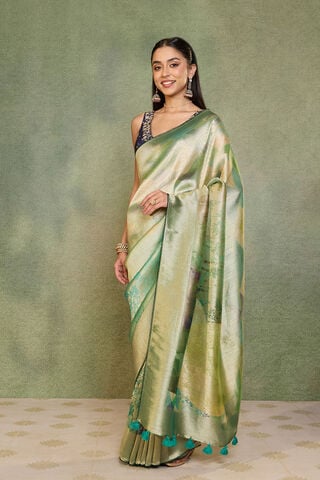 Green Printed Viscose Tissue Saree thumbnail image number null