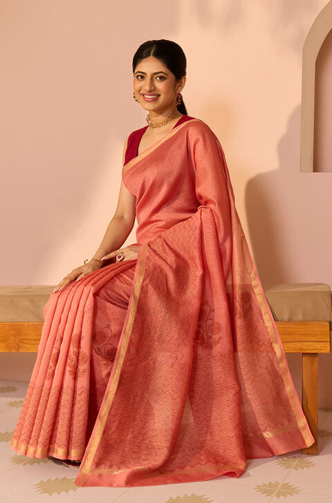 Pink Rajasthan Pure Silk Cotton Printed Sanganeri Saree