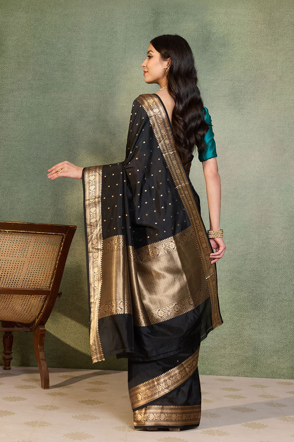 Black Silk Viscose Cutwork Banarasi Saree image number null