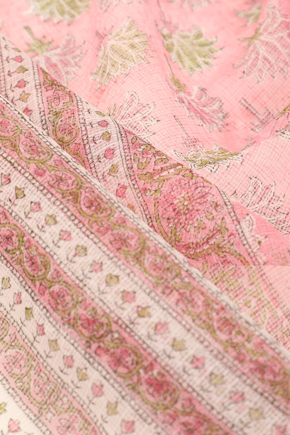 Pink Pure Cotton Kota Bagru Block Printed Saree image number null