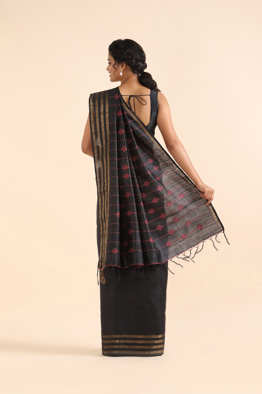 Black Pure Tussar Silk Bhagalpuri Saree image number null