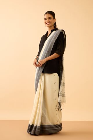 Off White Woven Pure Cotton Bengal Saree thumbnail image number null