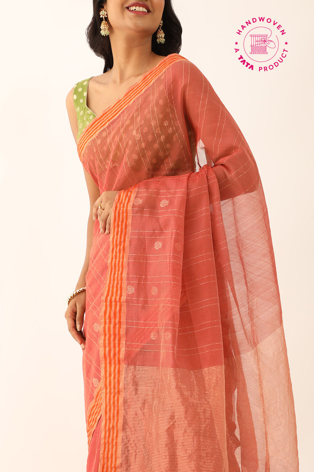 Dark Orange Pure Silk Cotton Woven Chanderi Saree image number null