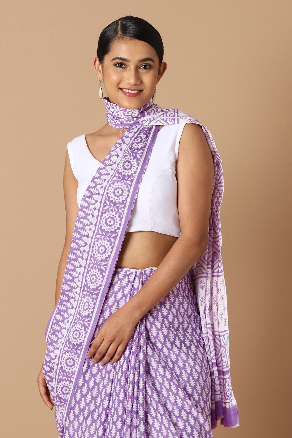 Purple Pure Cotton Sanganeri Printed Saree image number null