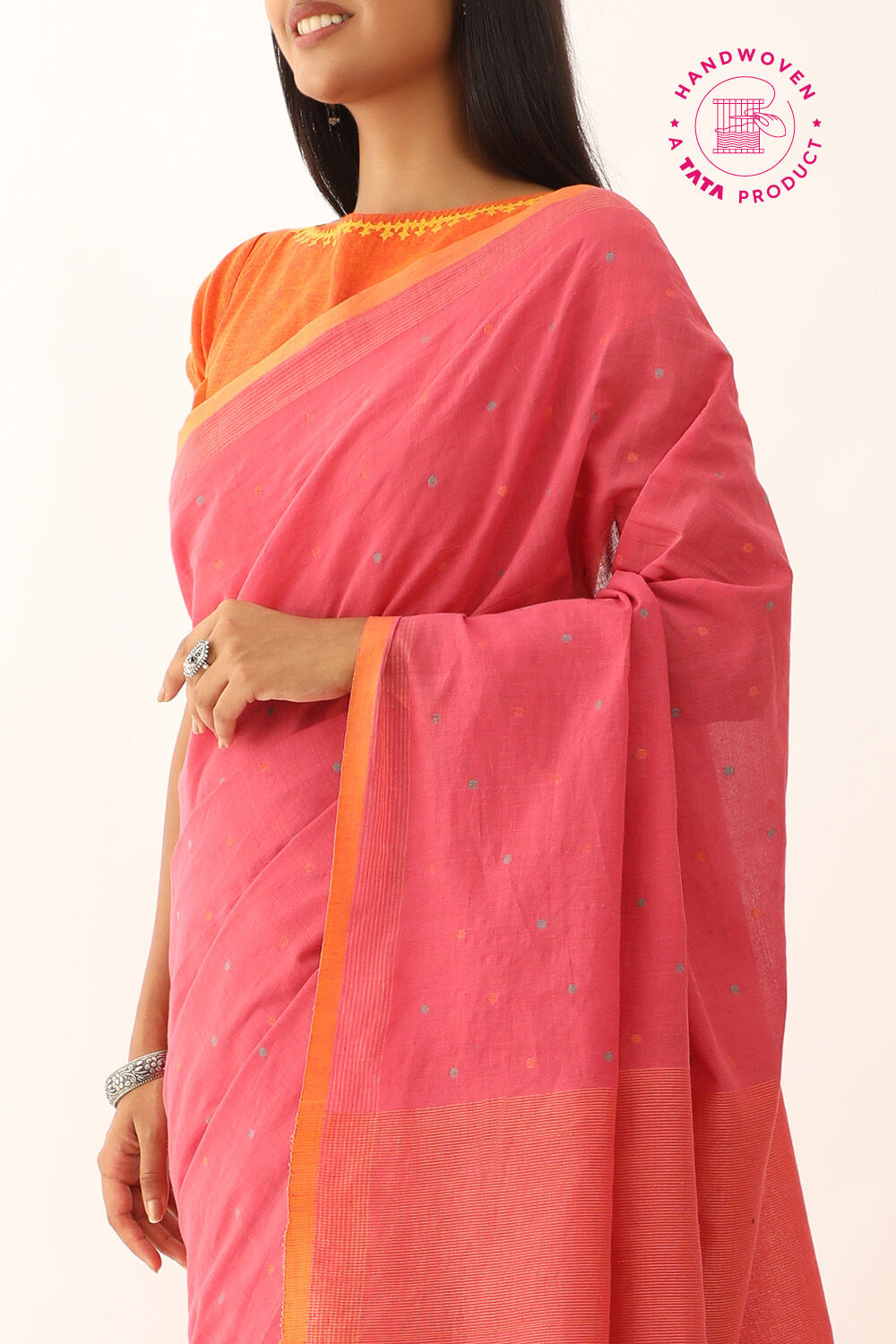 Pink Pure Cotton Bengal Jamdani Saree image number null